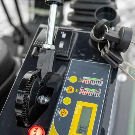 Bulldog Challenger mini excavator control panel with user-friendly hydraulic controls and digital display for precision operation in construction and forestry.