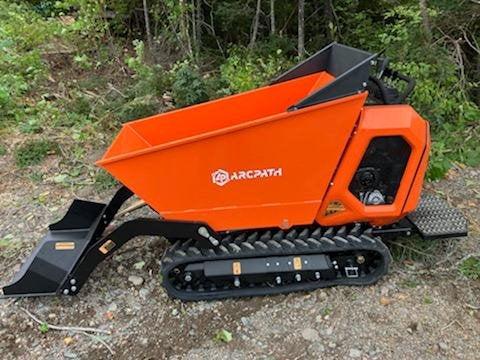 Side view of ATD 800 Track Dumper by ArcPath with dump bed lowered for loading.