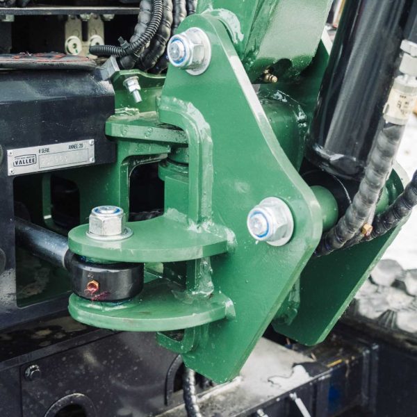 Bulldog Challenger mini excavator hydraulic attachment close-up, showcasing durable build and reinforced joints for heavy-duty digging and lifting.
