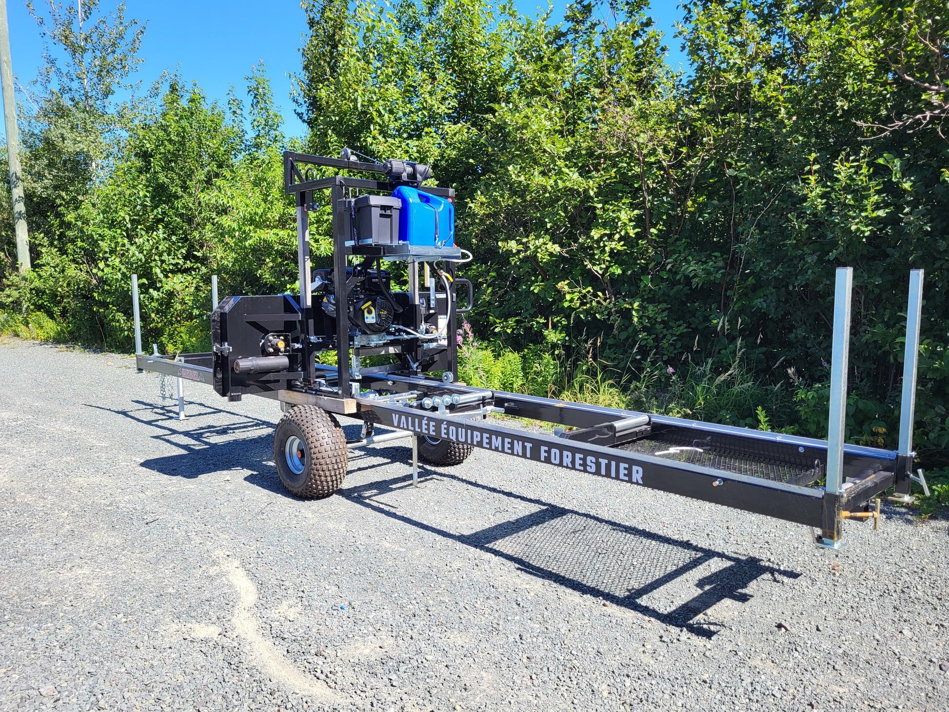 Black Rebel Sawmill showing full frame and trailer system.
