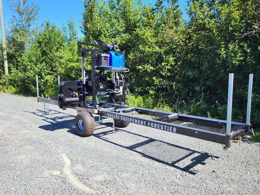 Black Rebel Sawmill showing full frame and trailer system.
